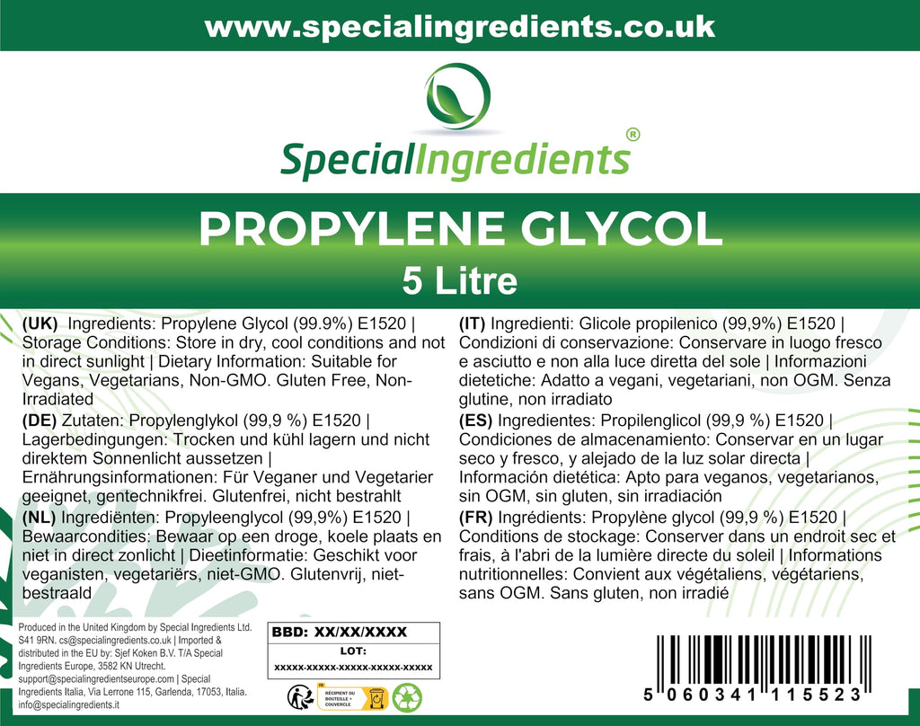 Jolof Store Mono-Propylene Glycol (MPG) 5L | USP/EP Pharma Food Grade