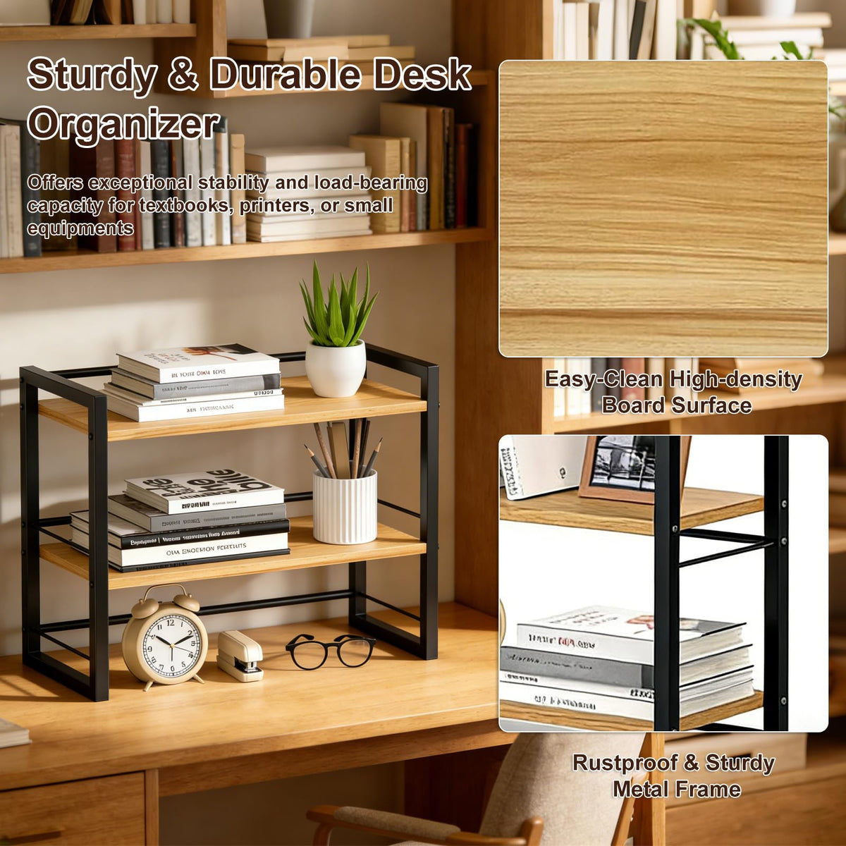 Desk Shelf Organizer, 2 Tier Desktop Bookshelf for Office Desk Storage - image 5