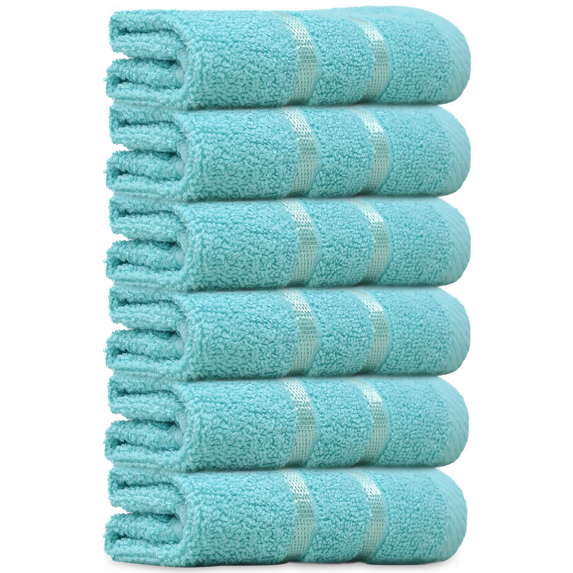 Towelogy Egyptian Cotton Face Cloths – 500 GSM Washcloths (Pack 6, Aqua)