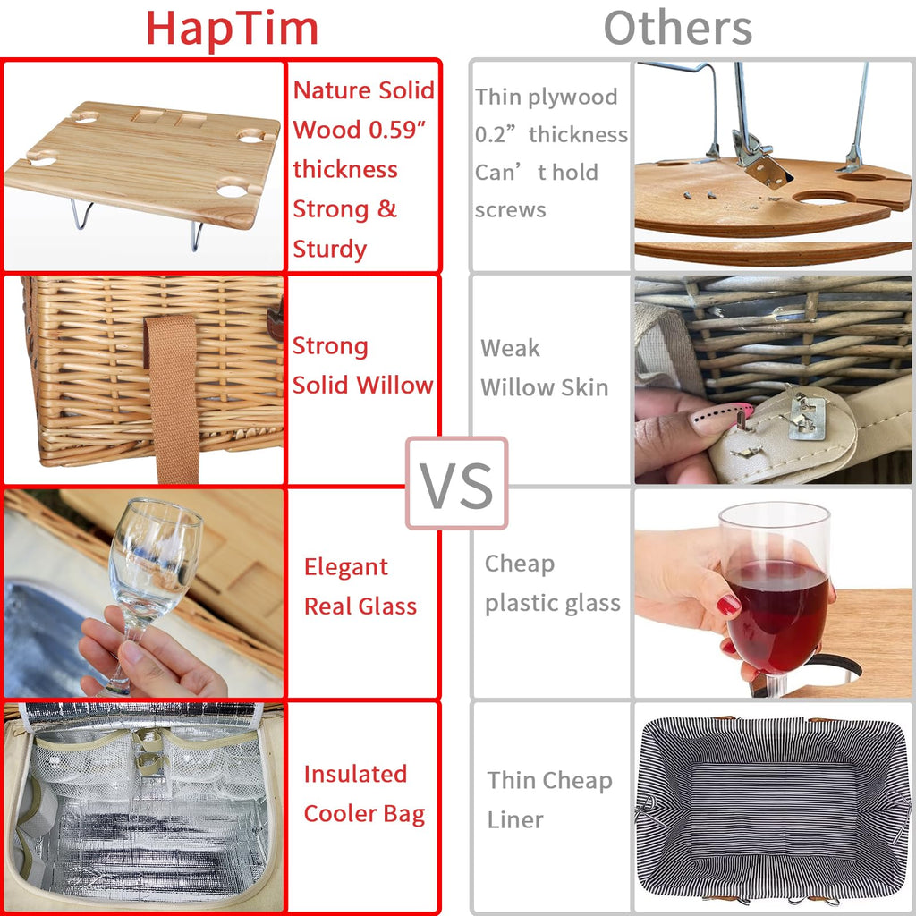 Hap Tim Wicker Picnic Basket for 2 | Insulated Cooler & Folding Wine Table