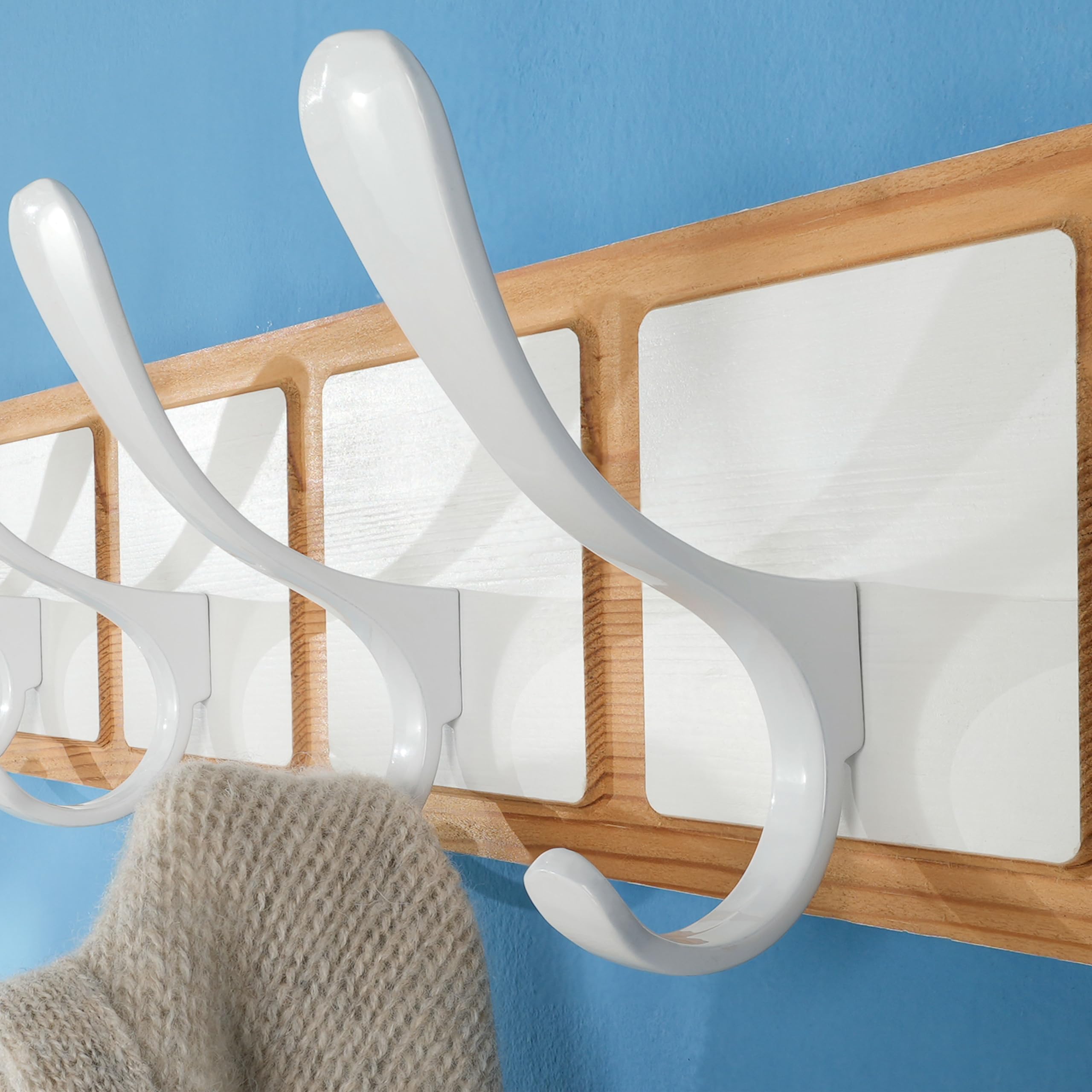 SKOLOO Scandi-Style Wooden Wall Mount Coat Rack | 10 Hooks, White & Natural