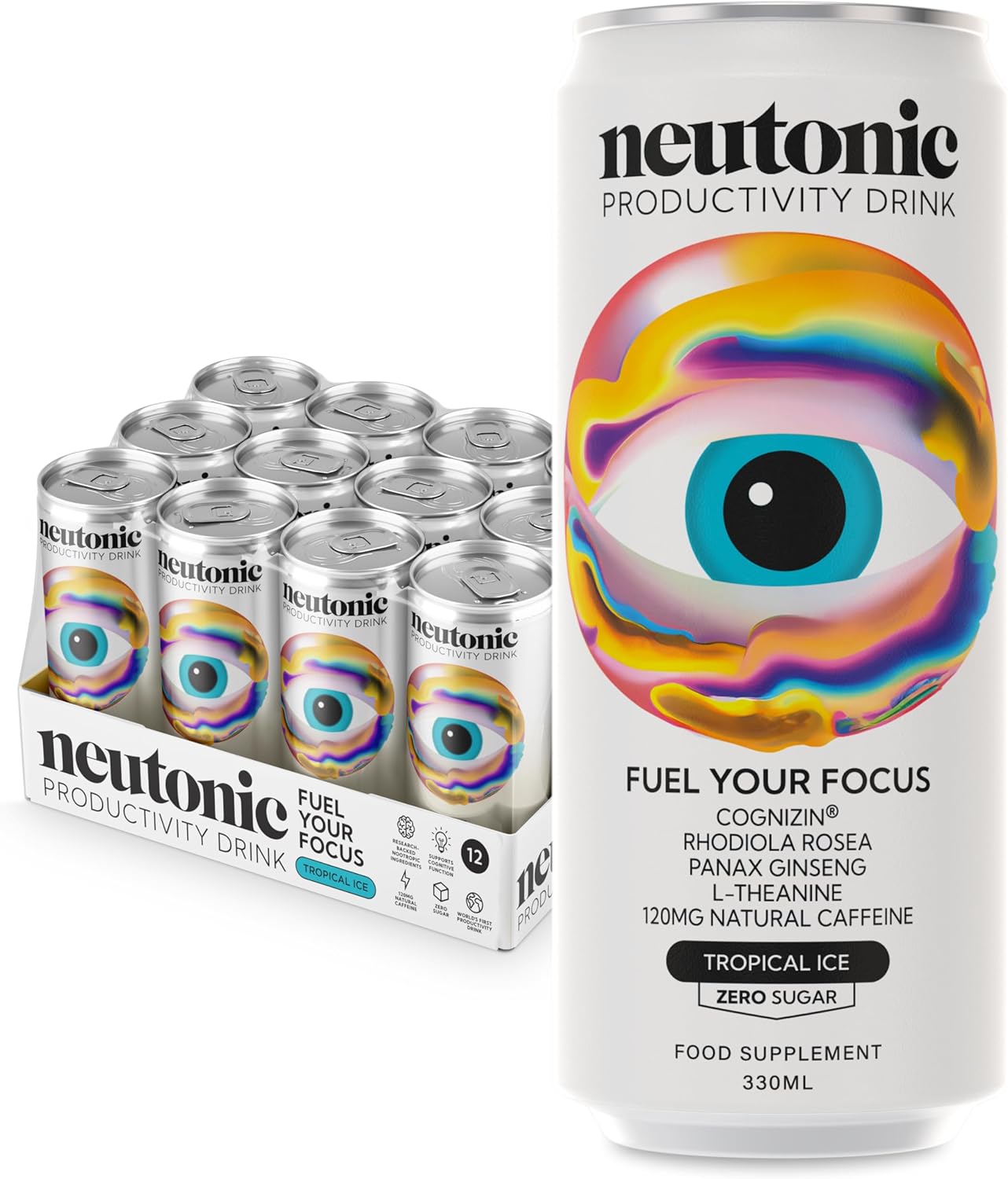 Neutonic Nootropic Energy Drink - Tropical Ice, Zero Sugar - 12 Cans
