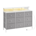 SONGMICS 9-Drawer Dresser with LED Lights and Charging Station – Grey