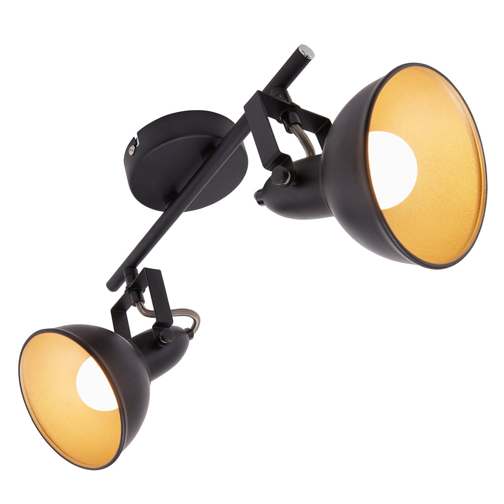 Briloner Leuchten Retro Ceiling Light – 2-Spot Black & Gold Metal Lamp