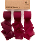 Vitalizart Burgundy Chiffon Ribbon – 1.5" x 21 Yd Handmade Frayed Fringe