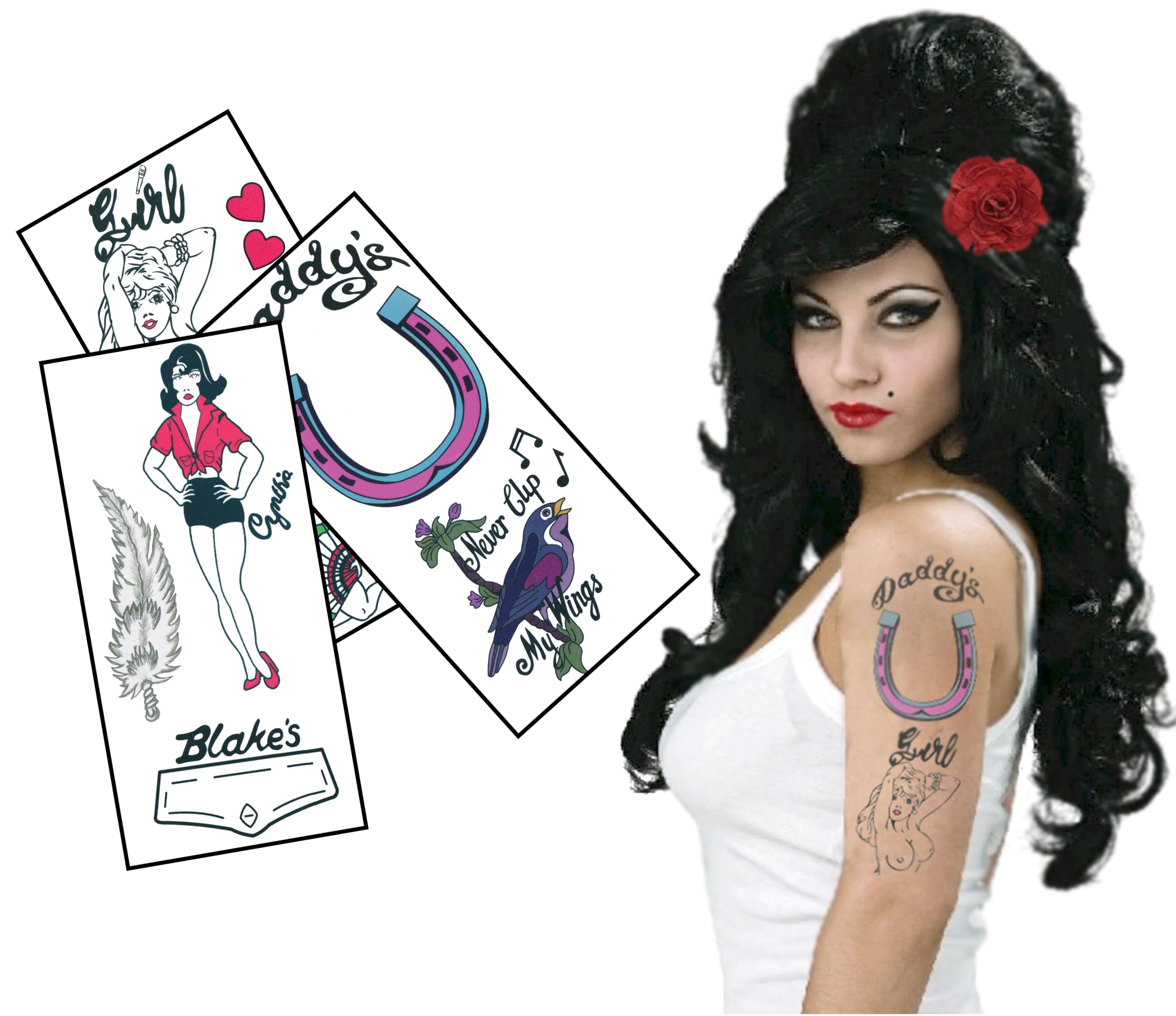 Amy Winehouse Temporary Tattoos – Realistic Costume Sheet by Inkwear