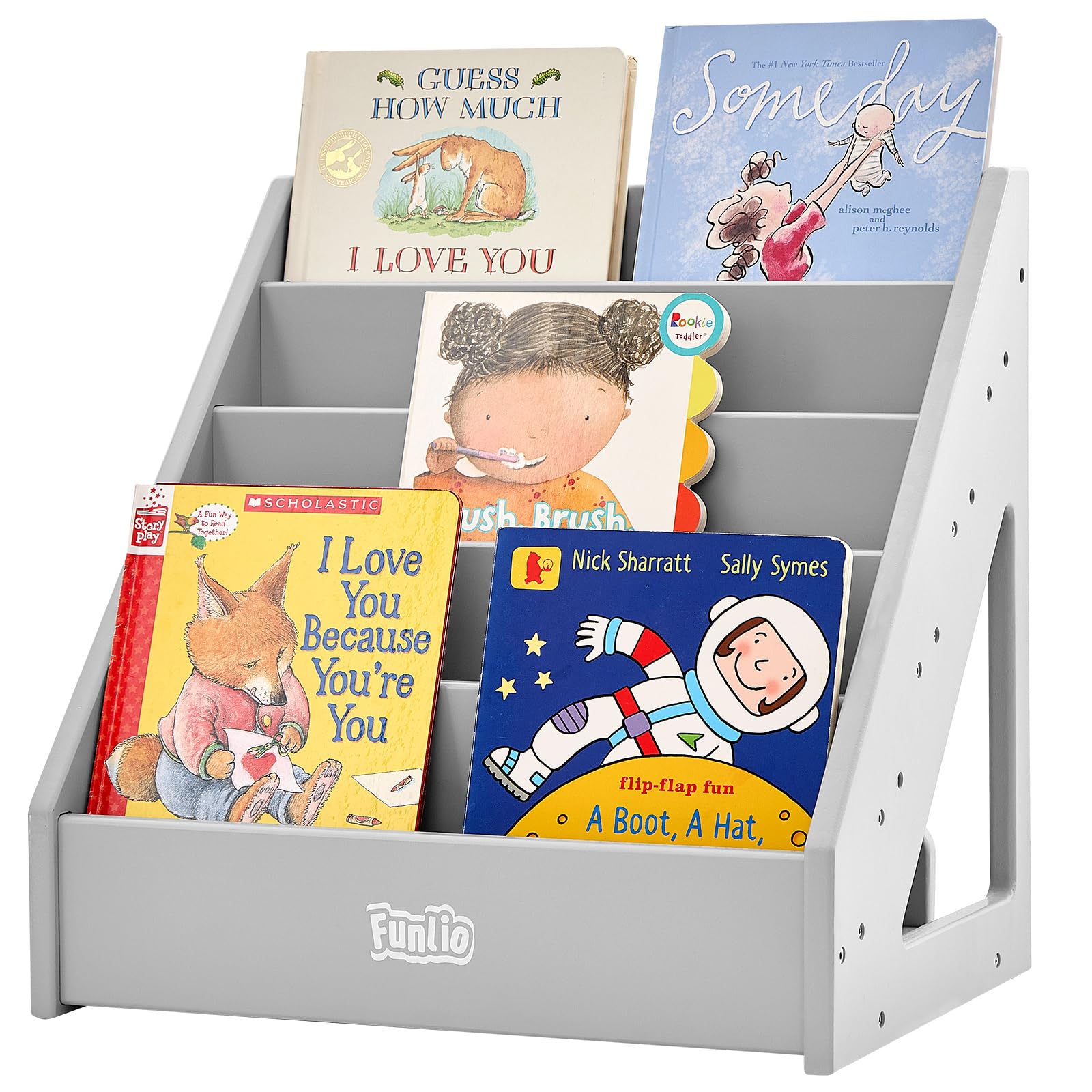 FUNLIO Montessori Bookshelf – Front-Facing Pine Wood Toddler Bookcase