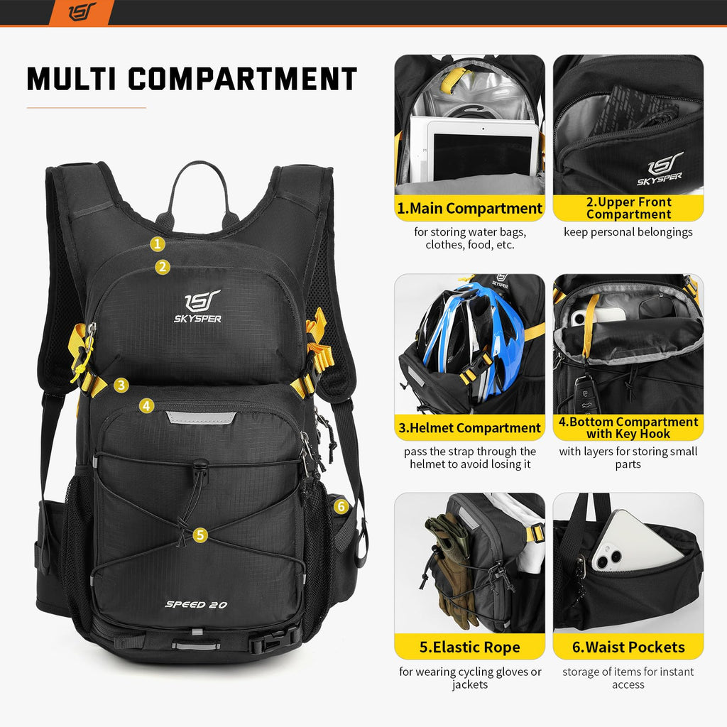 SKYSPER 20L Cycling Backpack | Lightweight Hiking & Biking Rucksack - Black