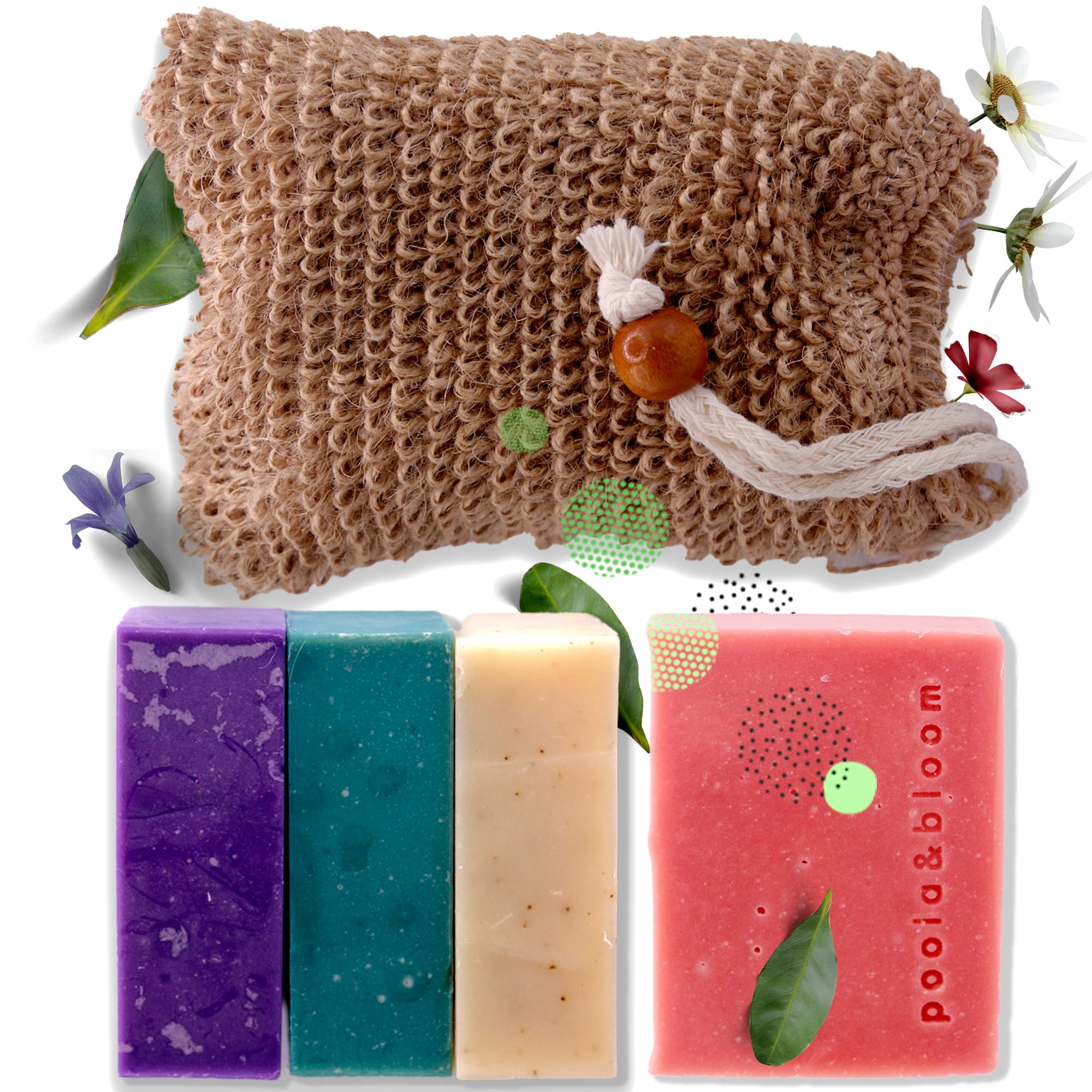 Poola Bloom Organic Vegan Men's Soap Set – 4 Exfoliating Handmade Bars