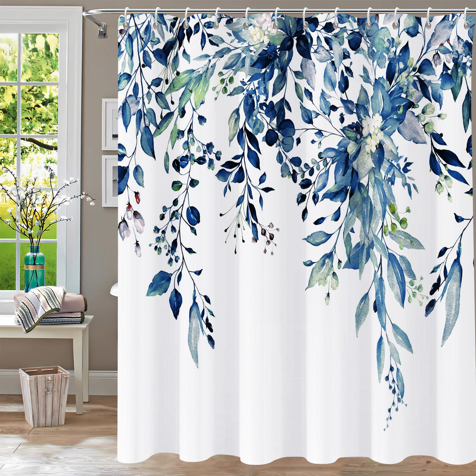 Jolof Store Blue Eucalyptus Shower Curtain | Waterproof Fabric 72x72