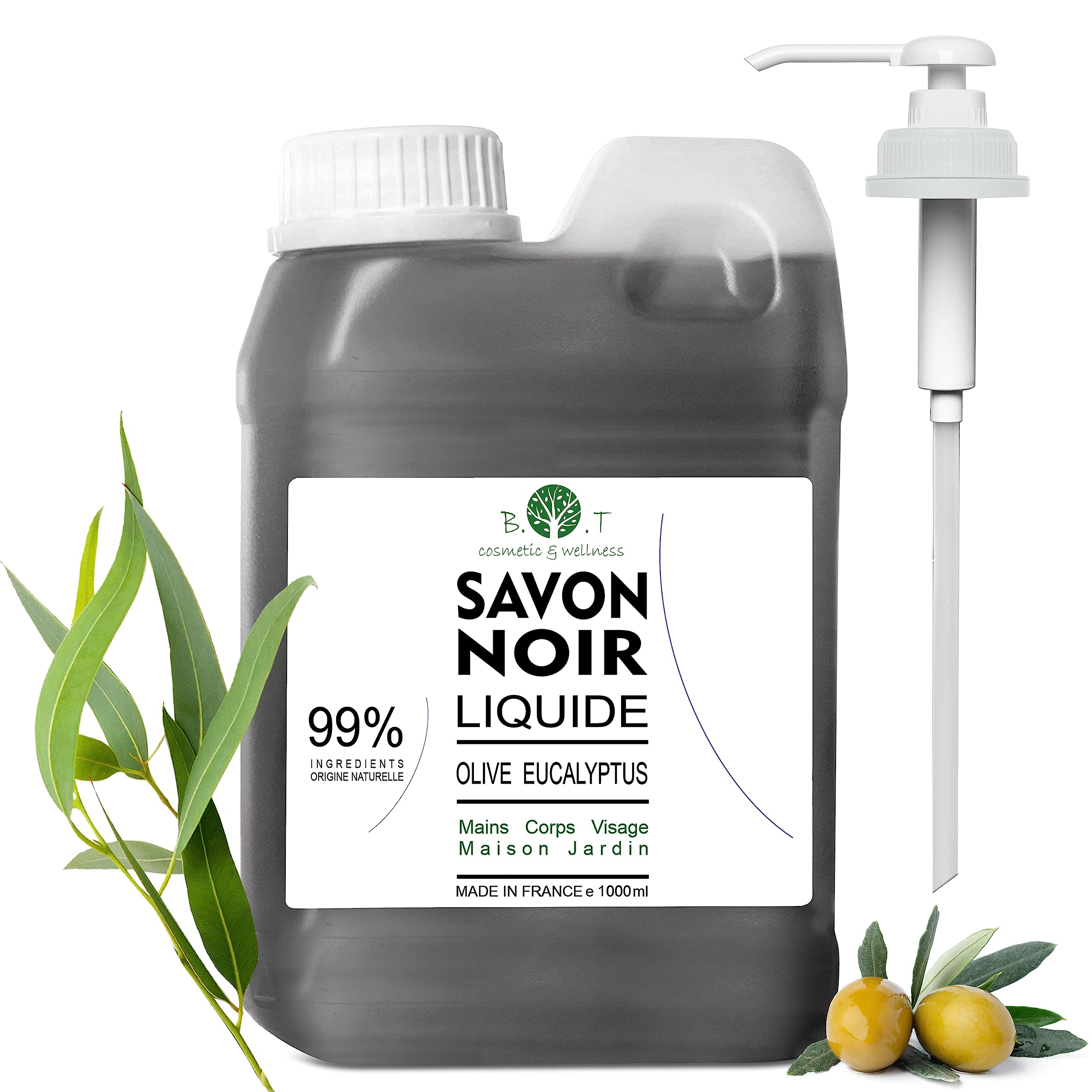 B.O.T Natural Black Liquid Soap | Olive & Eucalyptus Oil Cleaner, 1L