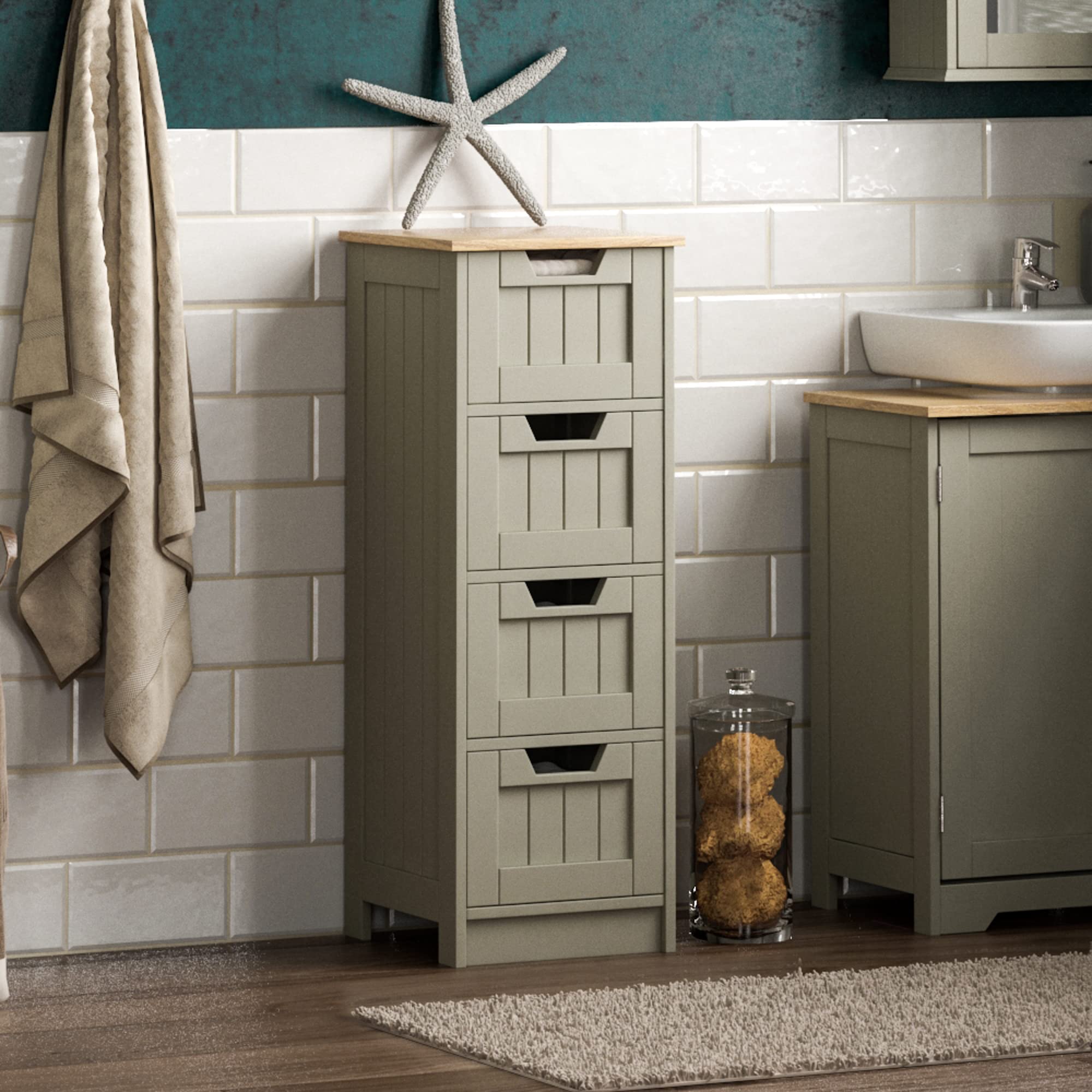 Bath Vida Priano 4 Drawer Bathroom Floor Cabinet – Grey & Oak Wood