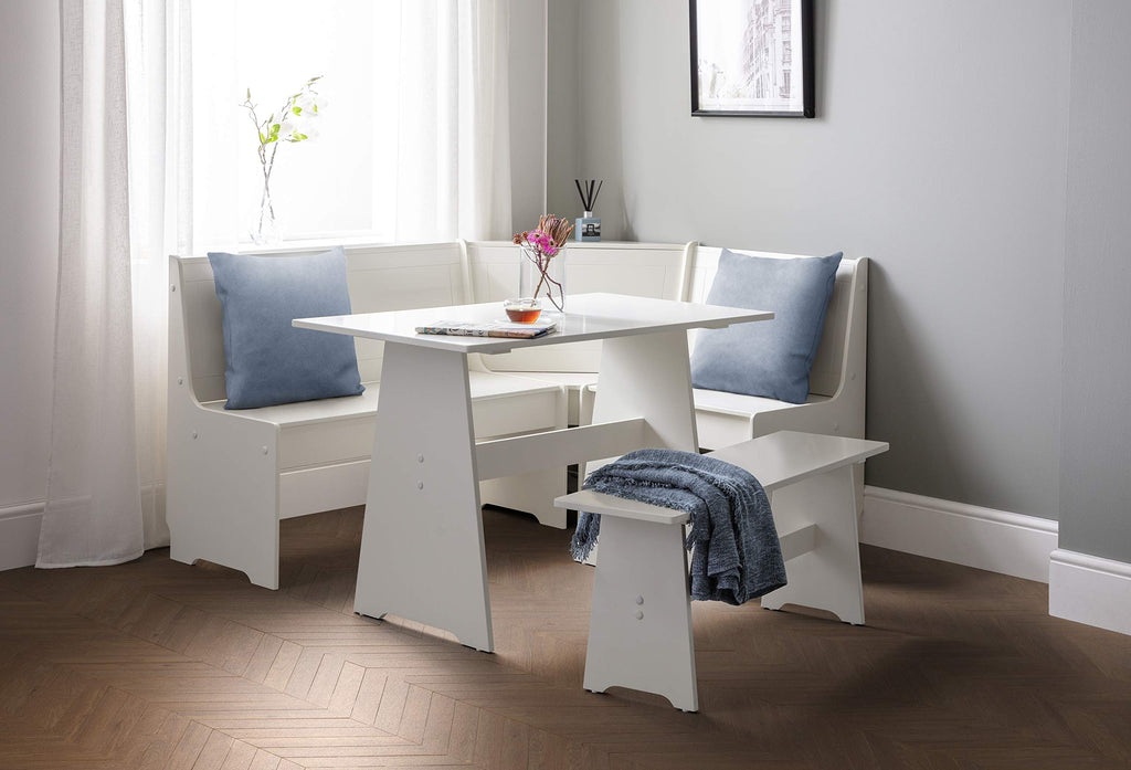 Julian Bowen Newport Corner Dining Set with Bench, White - W158 x D120cm