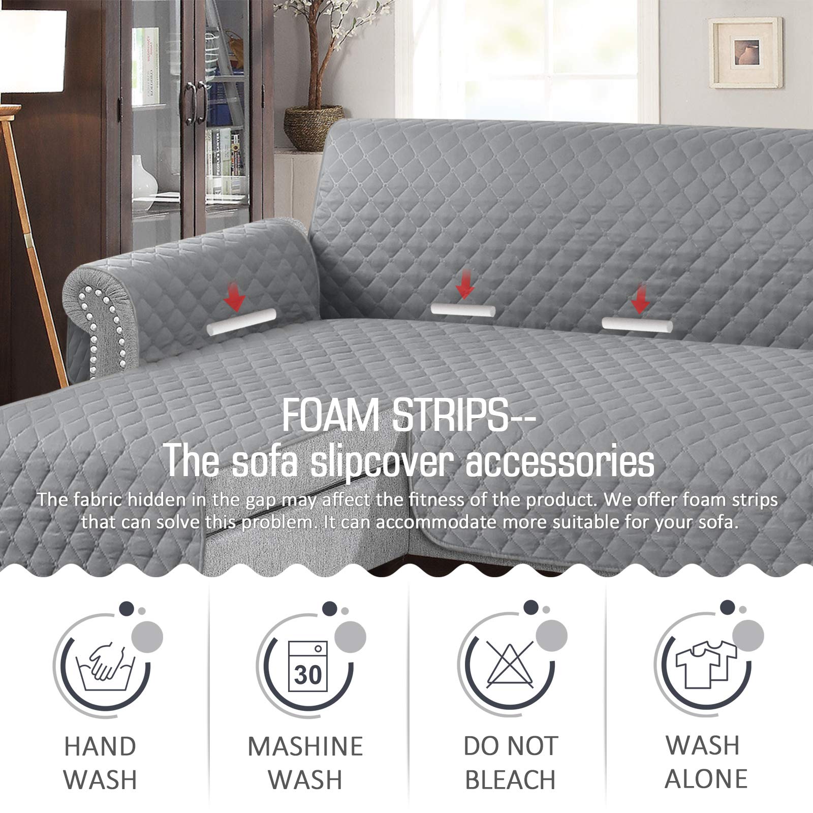 TAOCOCO L-Shape Sofa Cover – Reversible 3 Seater Pet Protector, Pale Grey