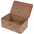 FEIALNDUO Wicker Shelf Baskets with Lid,Seagrass Storage Basket Bins Rectangular Handwoven Basket Boxes for Shelves Desktop Home Organizer