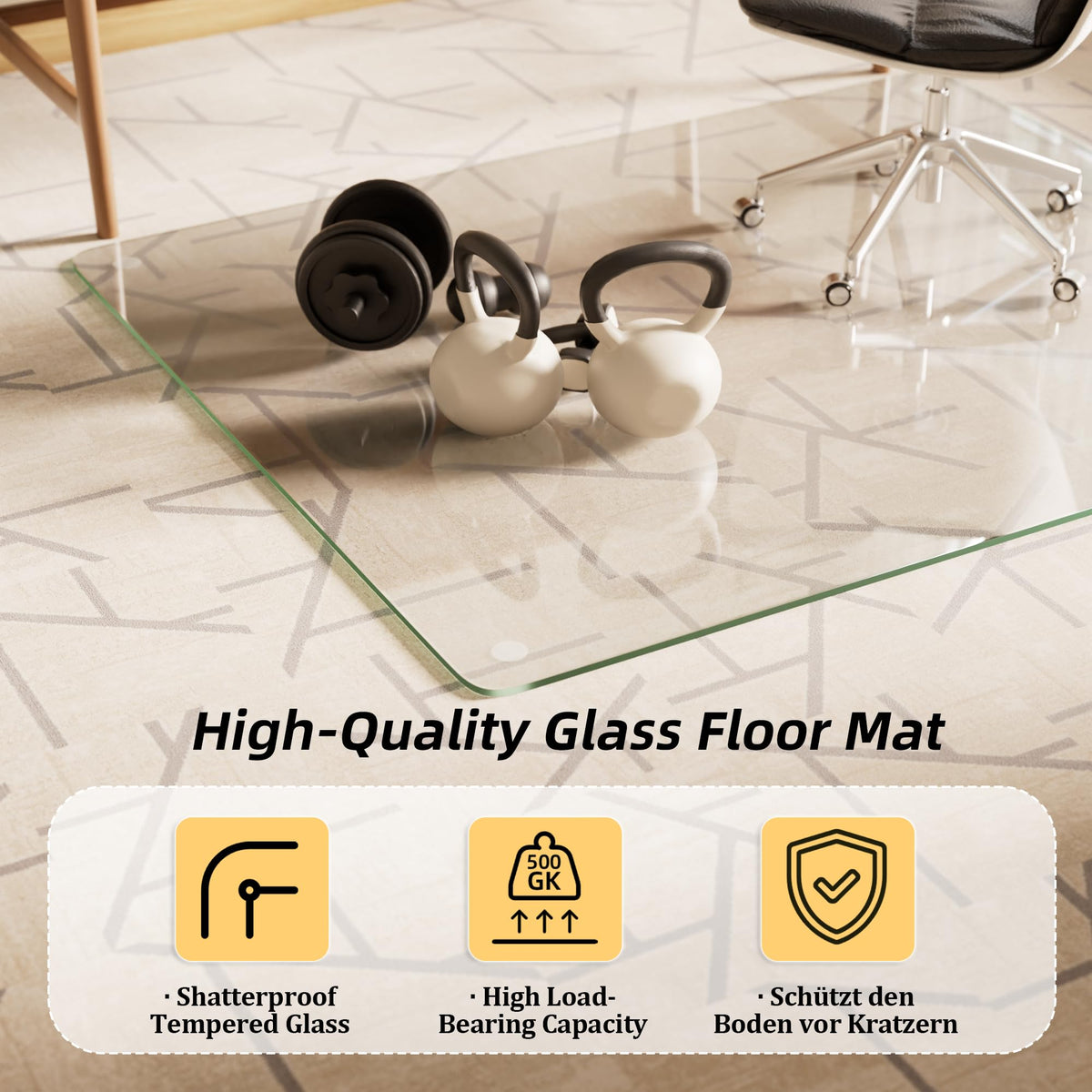 Koonmi Tempered Glass Chair Mat, 117 x 140 cm, Clear - image 4