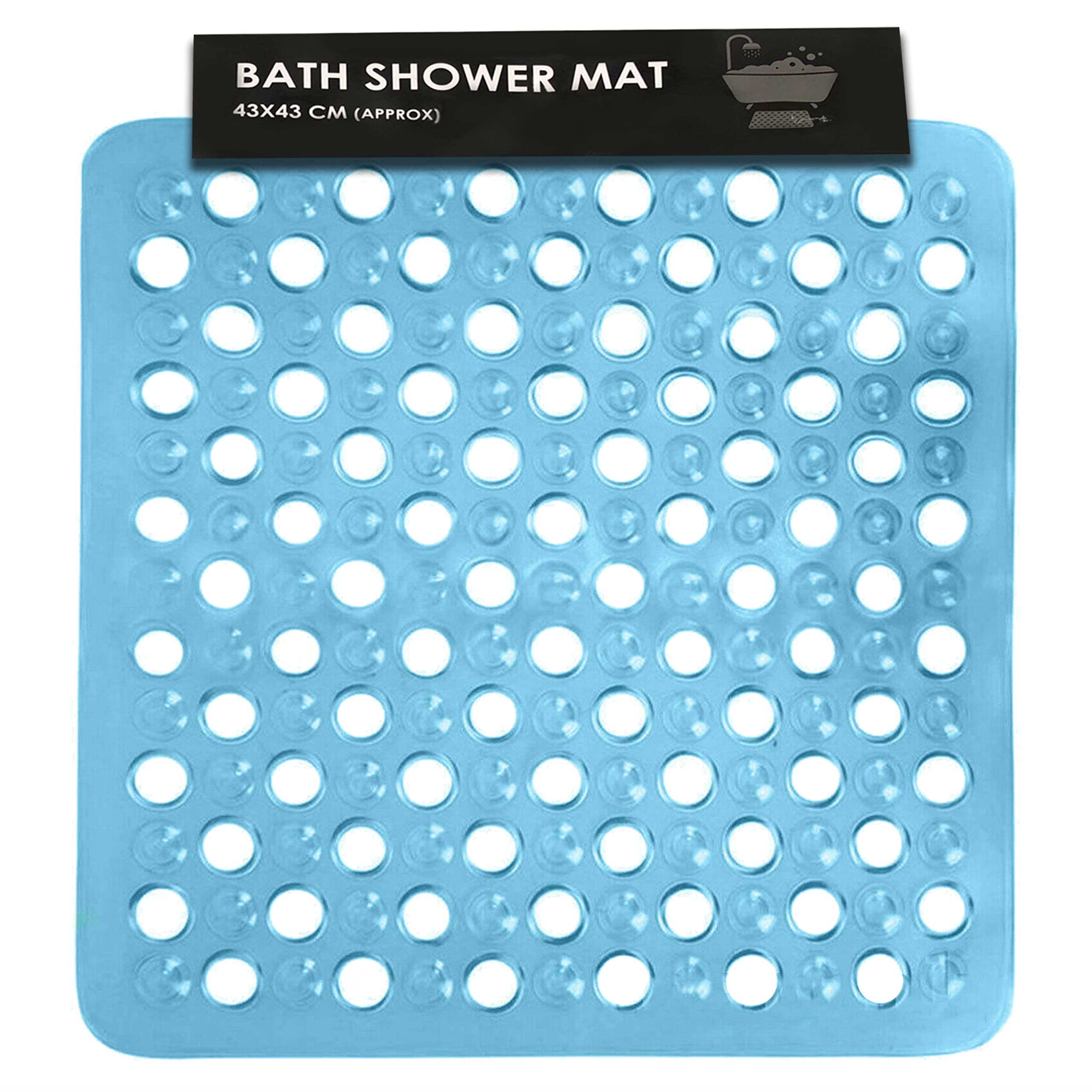 SUL Square Non-Slip Shower Mat | Anti-Mould PVC Bath Mat with Suction - Blue