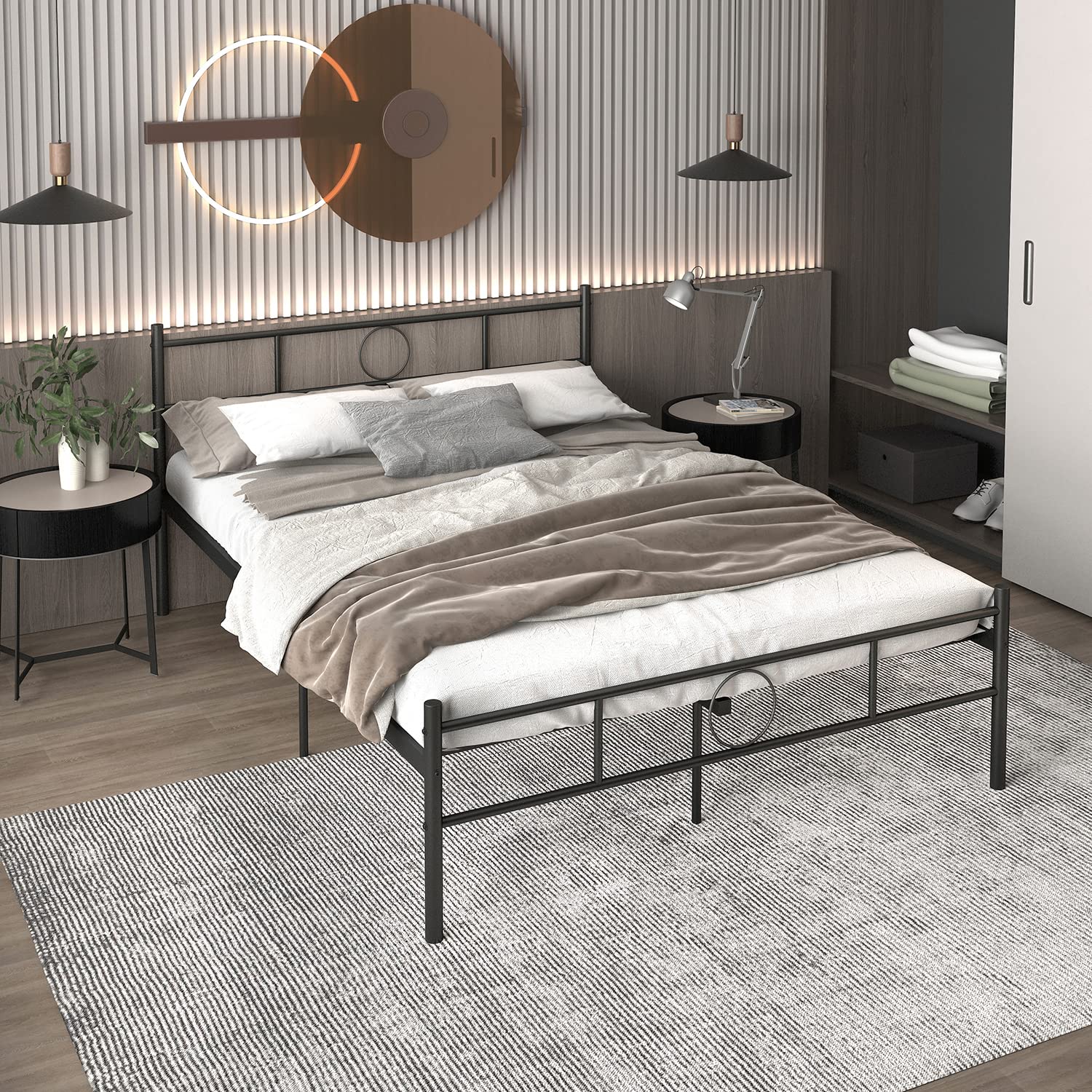 FurnitureR 4ft6 Double Metal Bed Frame | Modern Slatted Base with Storage