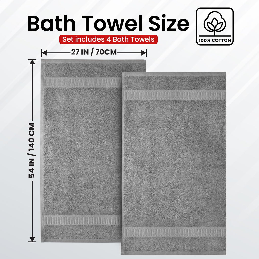 Infinitee Xclusives 100% Cotton Bath Towels - Set of 4 | Charming Grey