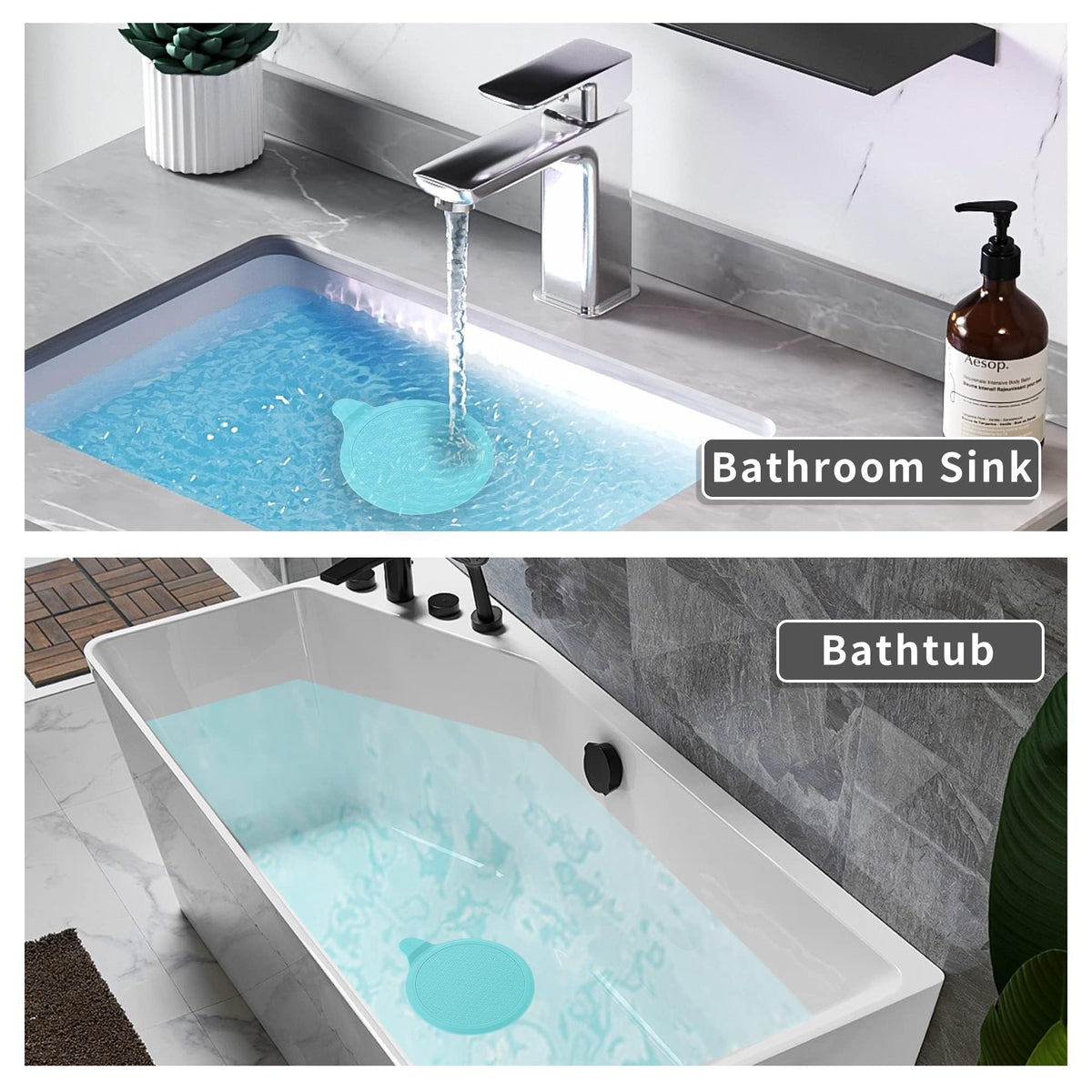 Tomario Silicone Bathtub Stopper, 6" Extra Large Sink Plug, Universal Shower Drain Tub Stopper for Kitchen Sink Bathroom Black