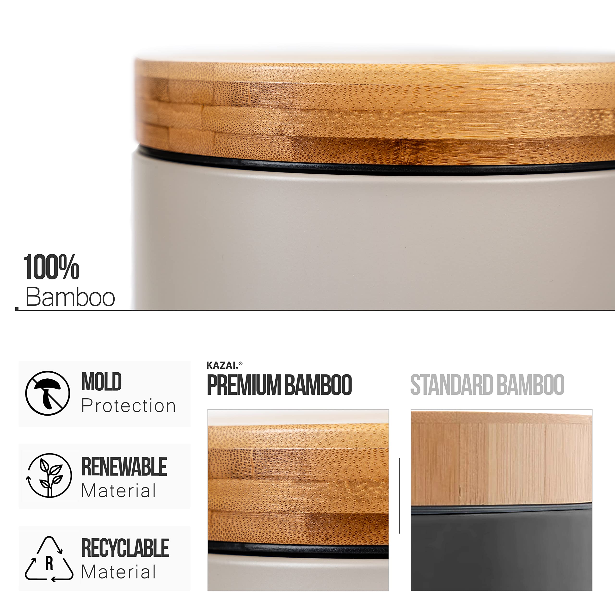 Kazai 5L Bathroom Bin | Soft Close Bamboo Lid & Matte Taupe Finish