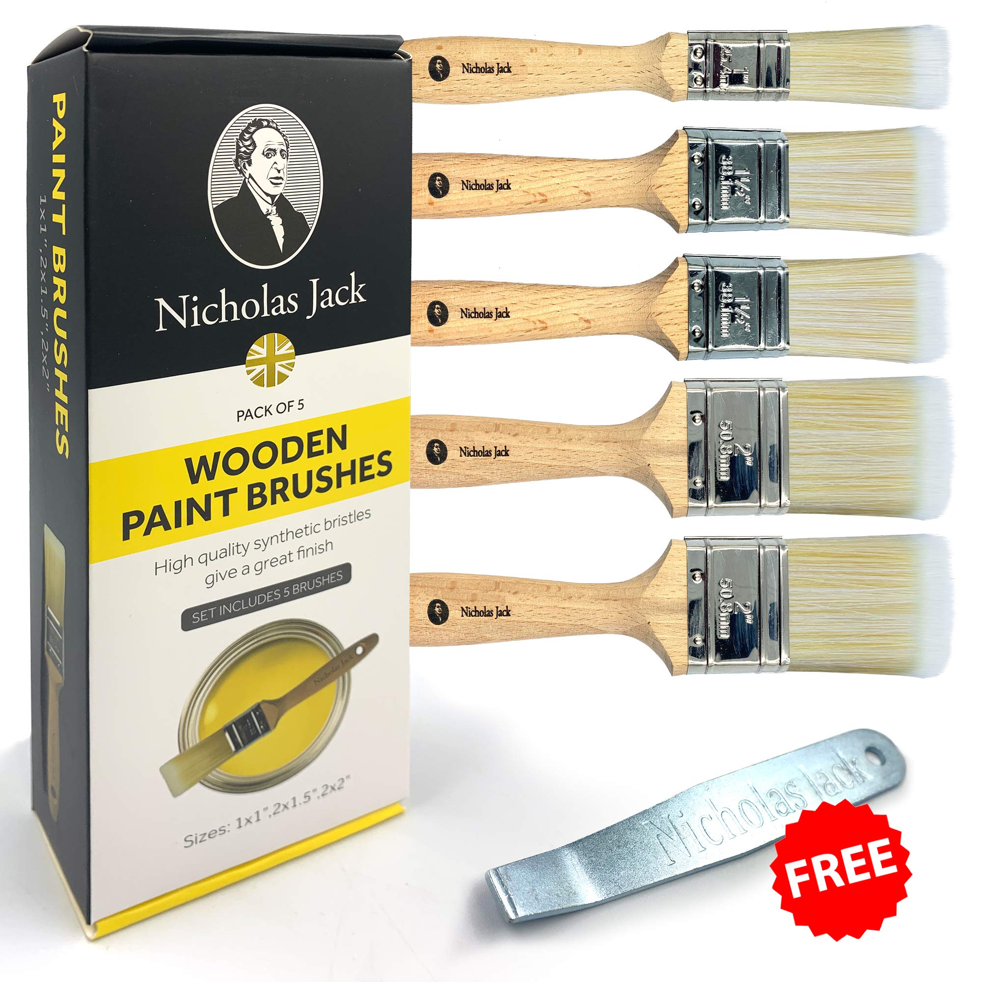 Nicholas Jack 5-Piece Synthetic Paint Brush Set for Interior & Exterior