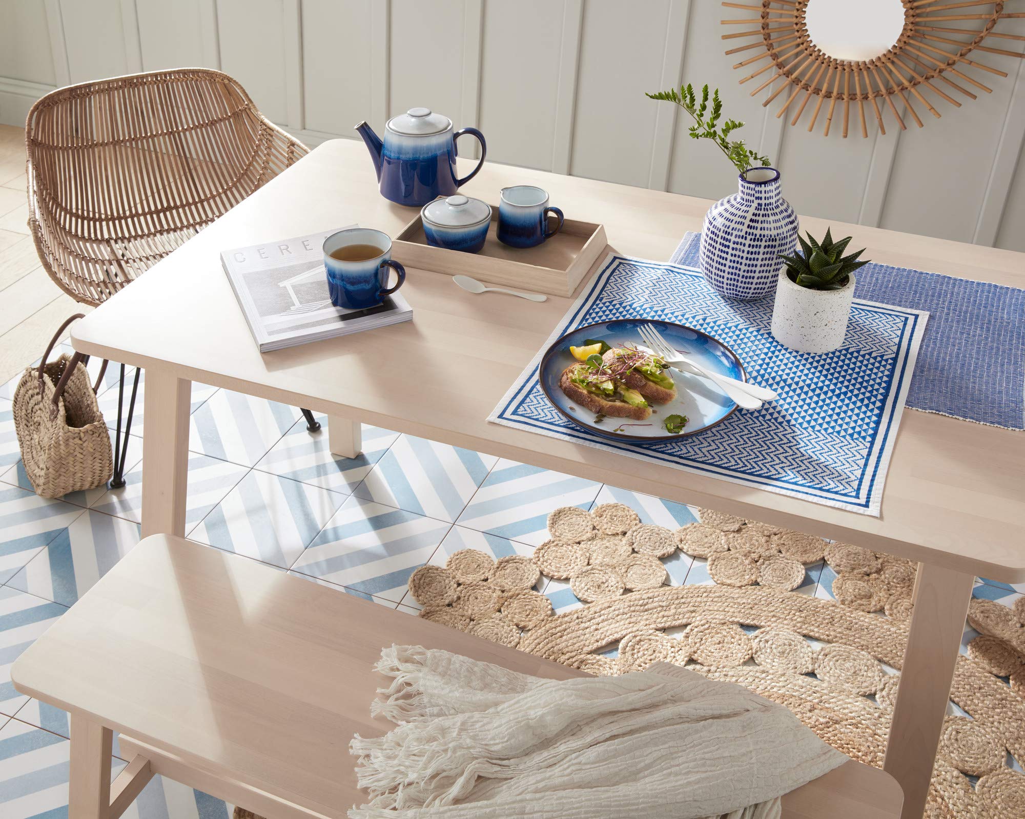 Denby Blue Haze Dinner Plates - Set of 4 Large Ceramic Stoneware