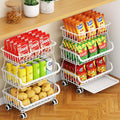 Miyawell 3-Tier Rolling Pantry Cart with Wheels, Stackable Wire Storage Floor Organizer for Kitchen Pantry Snack Shelves, Fruit Basket Stand - image 1