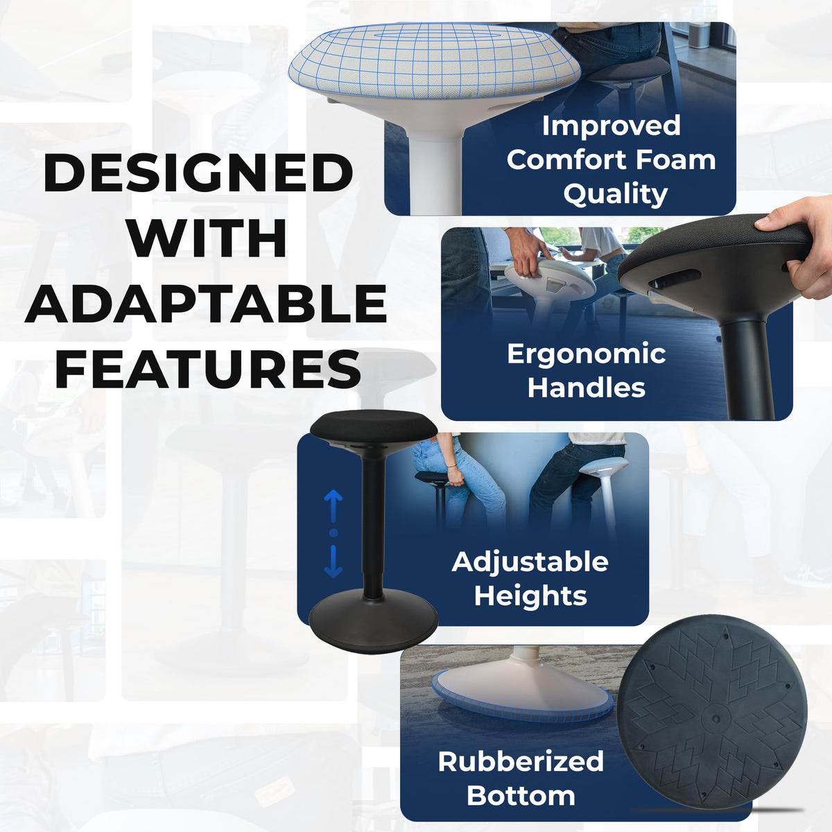 Backerz Ergonomic Desk Stool for Office – Height Adjustable Wobble Stool 40-60 cm - image 3