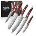 FOHERE 5-Piece Kitchen Knife Set | Red Pakkawood Handle Stainless Steel