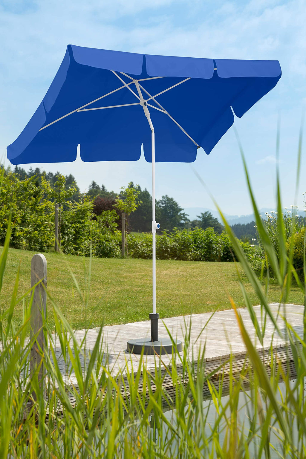 Schneider Ibiza Sonnenschirm – Blau, 180x120 cm, Rechteckig & Kippbar