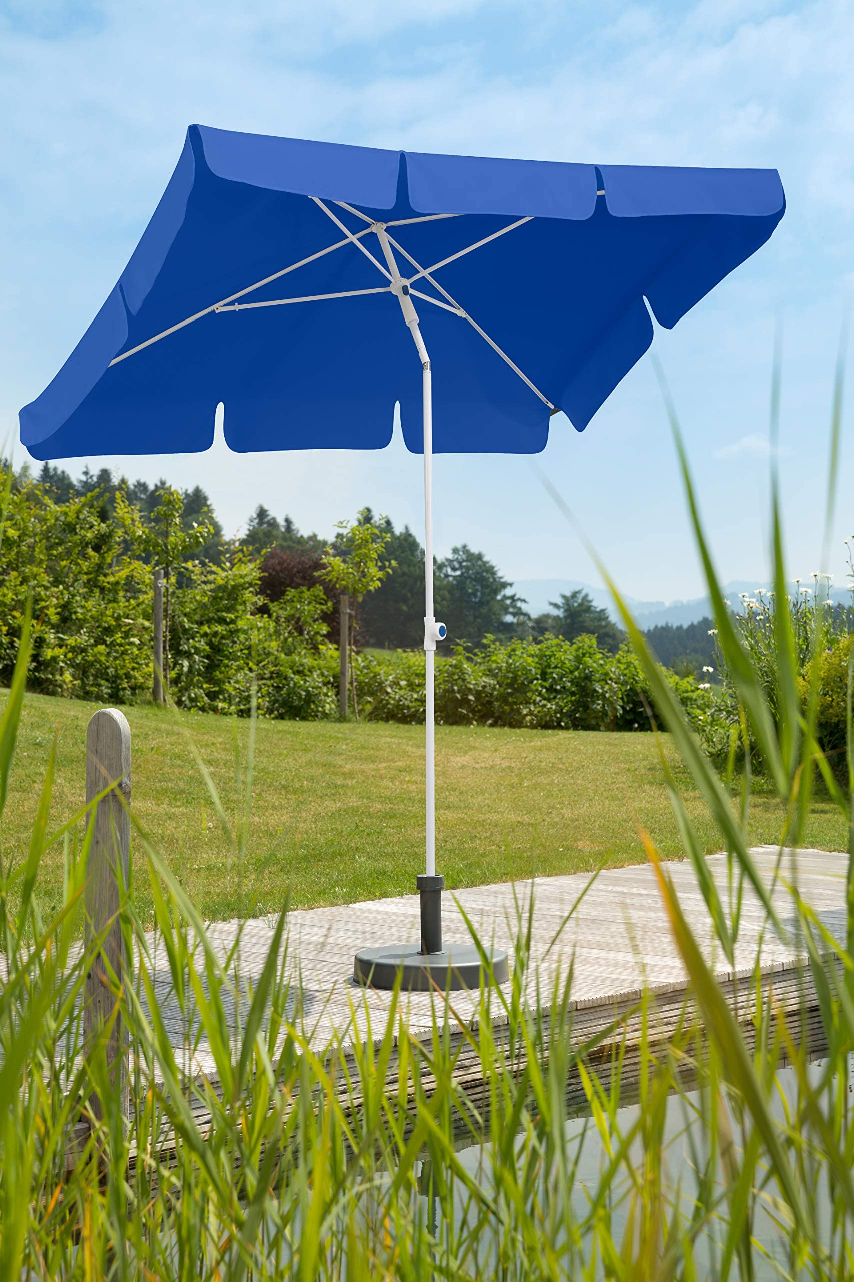 Schneider Ibiza Sonnenschirm – Blau, 180x120 cm, Rechteckig & Kippbar