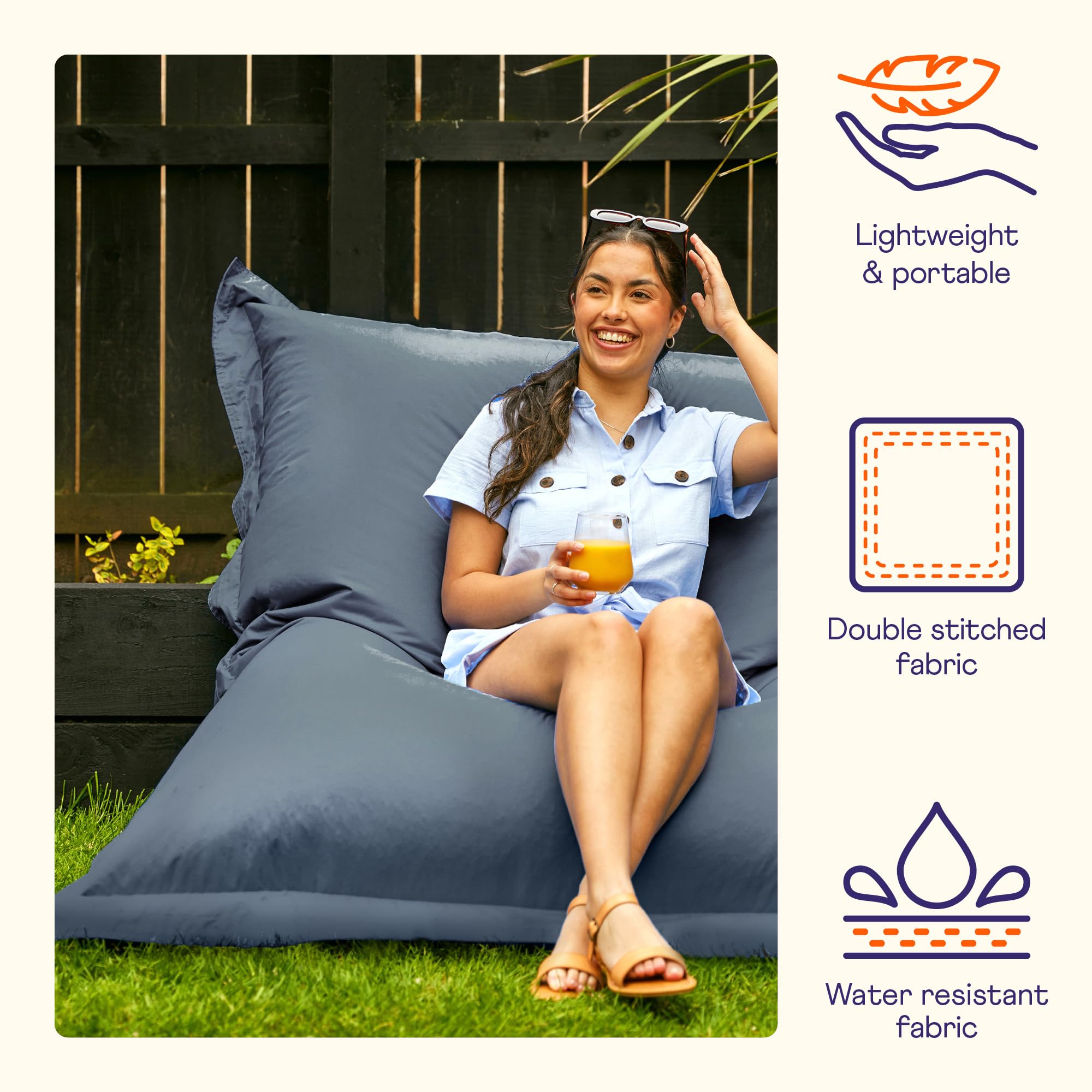Bean Bag Bazaar Giant Outdoor Floor Cushion | Slate Grey Water-Resistant