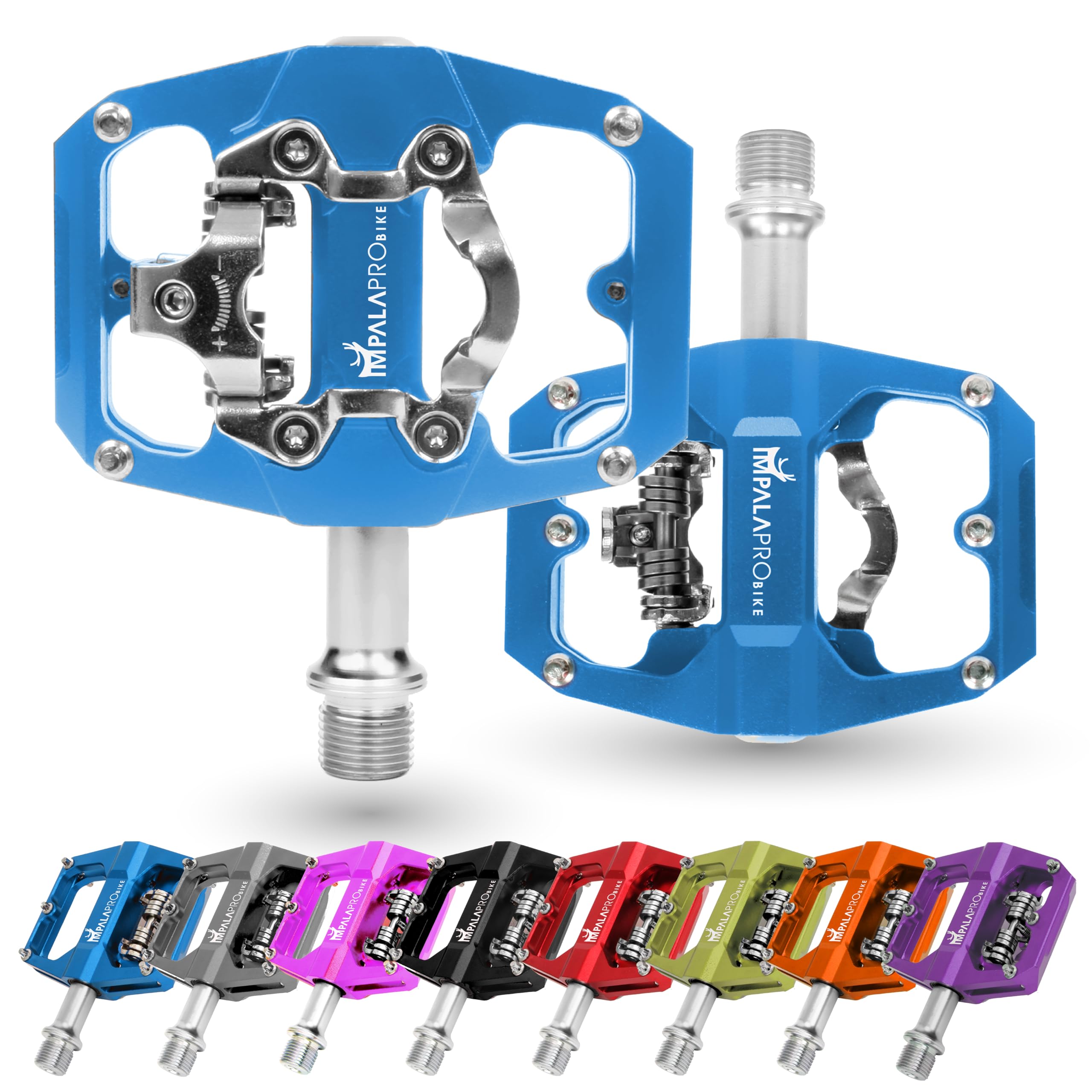 IMPALAPRO Dual Function MTB Pedals | Shimano SPD Compatible & Flat | Blue