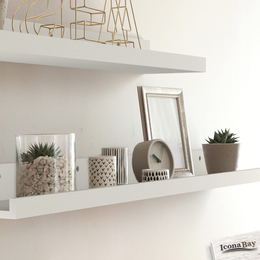 Icona Bay 36" Floating Shelves, Set of 3 – Powder White Picture Ledges