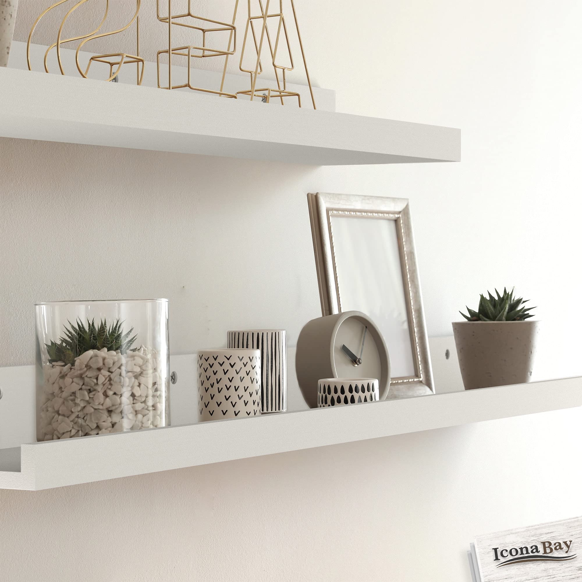 Icona Bay 36" Floating Shelves, Set of 3 – Powder White Picture Ledges