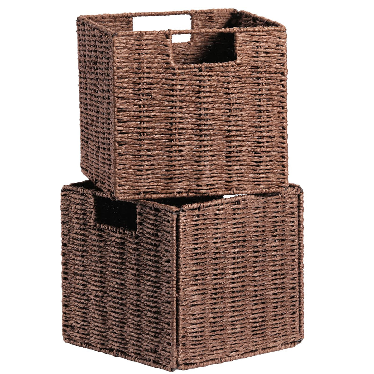 Vagusicc Wicker Storage Basket, Set of 2 Handwoven Wicker Basket, Foldable Storage Baskets Organizer Cube Bins with Handles for Shelves Bathroom - image 4