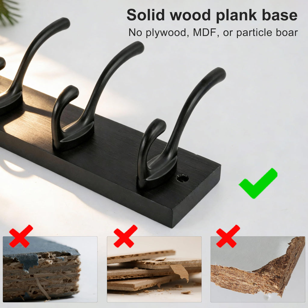 HONSKY Wall Coat Rack,Wooden Wall Coat Hook,6 Double Hooks,44cm,Coat and Towel Hanger Storage for Entryway, Bathroom, Bedroom