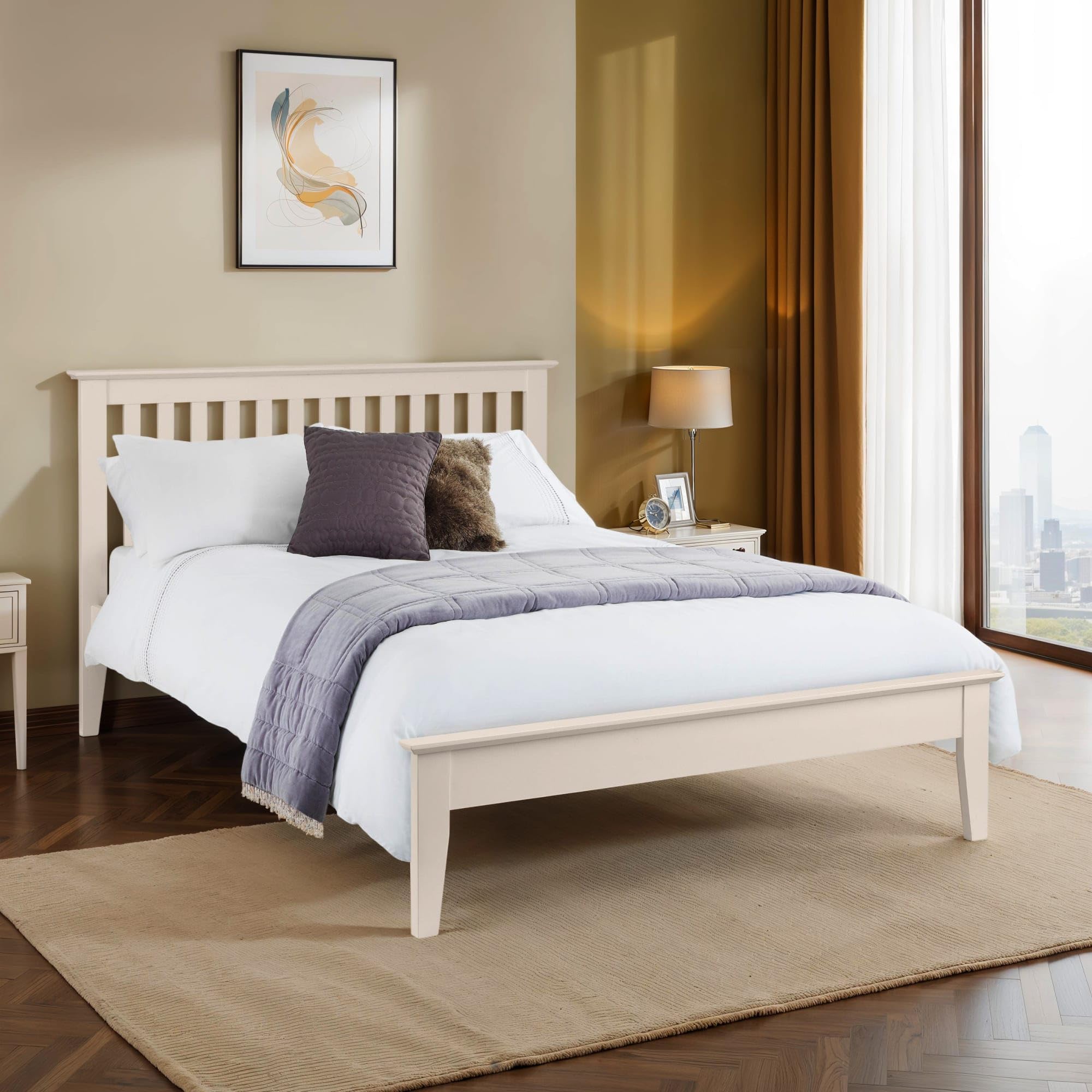 Julian Bowen Salerno Shaker Double Bed - Ivory Solid Oak Frame