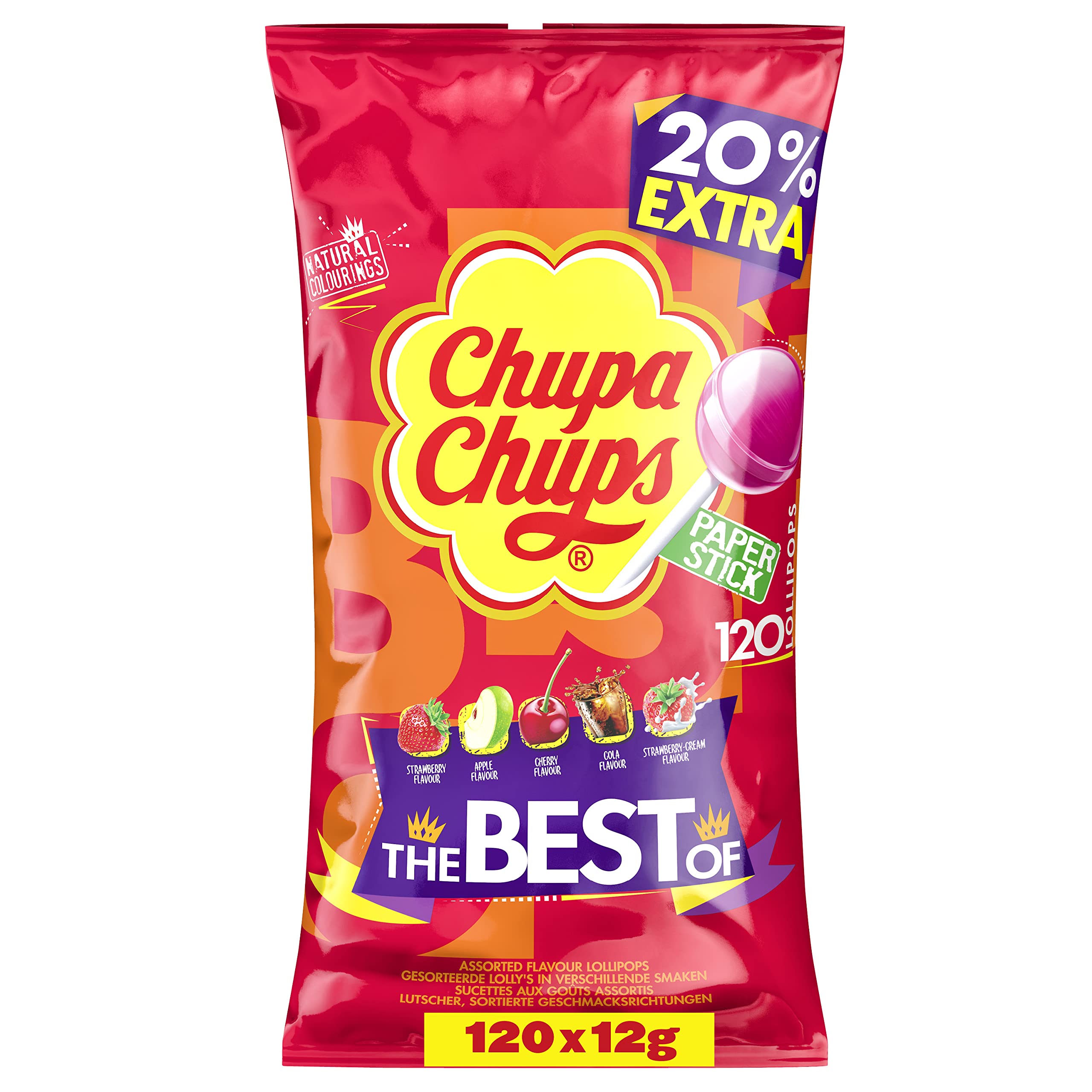 Chupa Chups Lollipops Party Bag – 120 Assorted Fruit & Cola Lollies