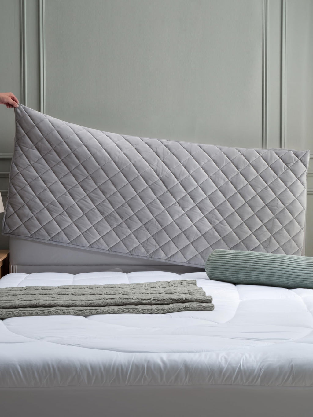 Bed Headboard Slipcover Quilted Thicken Protector Light grey,120x70cm - image 2