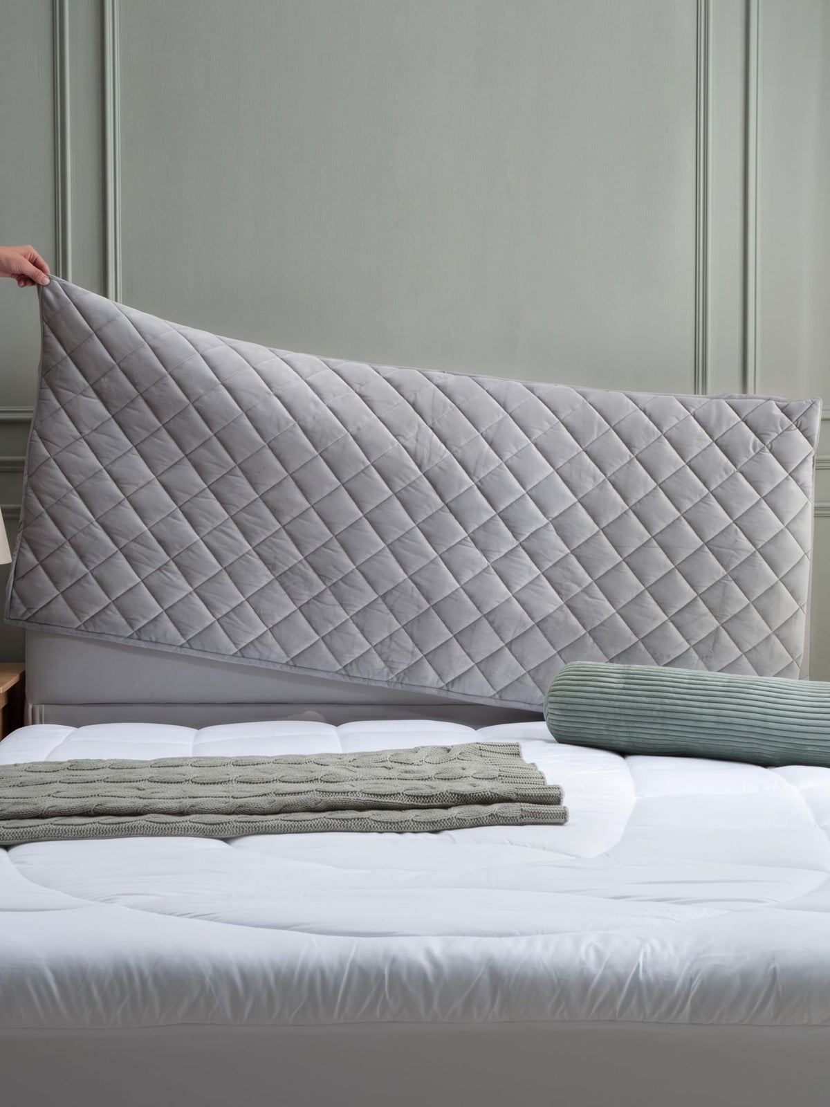 Bed Headboard Slipcover Quilted Thicken Protector Light grey,120x70cm - image 2