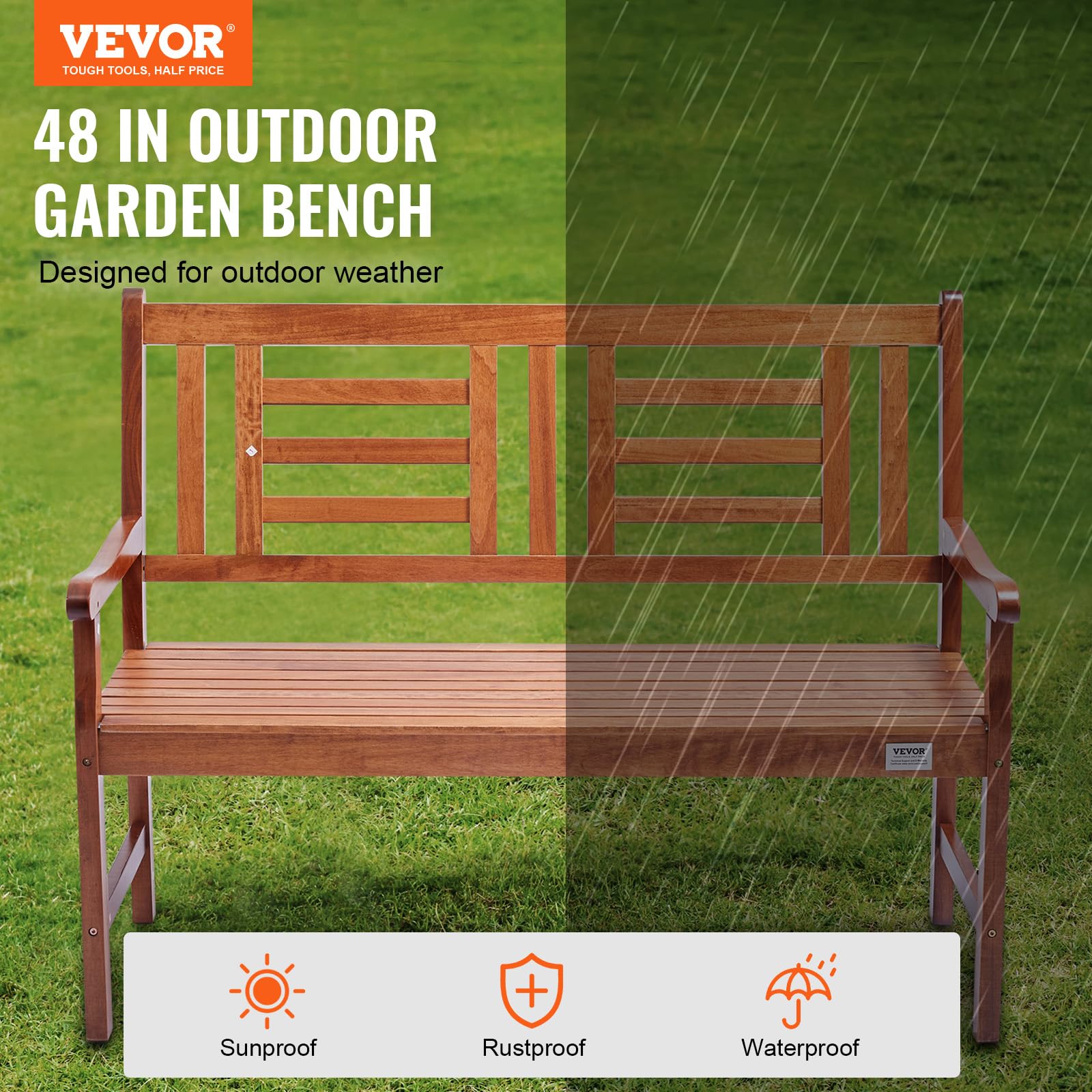 VEVOR 48" Wood Garden Bench – 700 lbs Capacity Outdoor Patio Seating