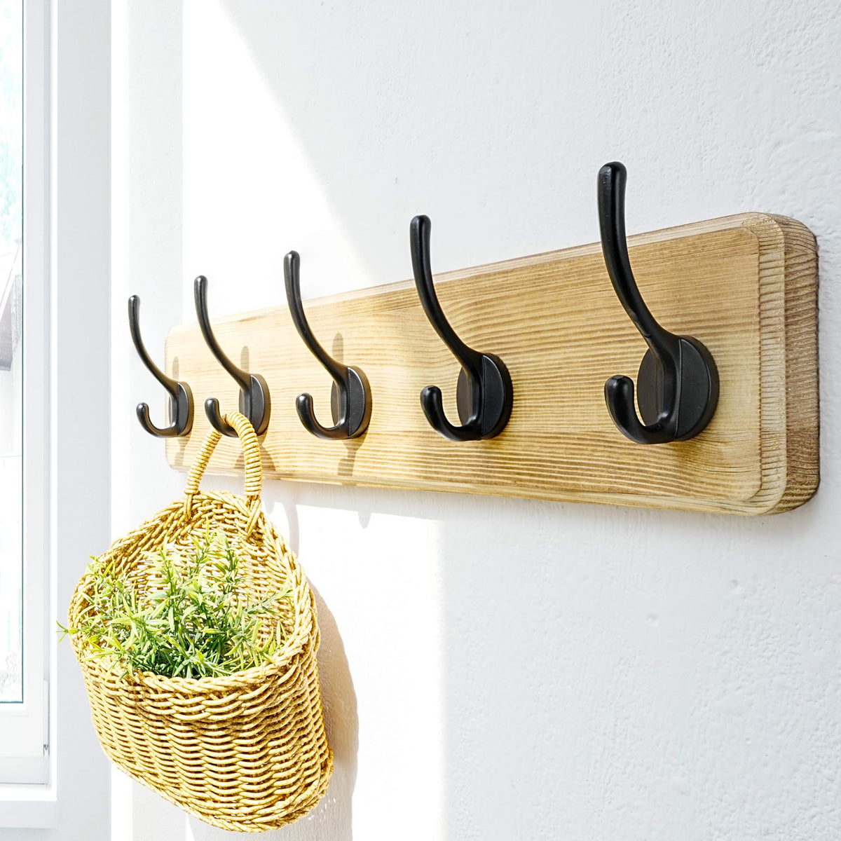 Dseap Coat Rack Wall: Patented, Heavy-Duty, 5-Double-Hooks Wooden Wall Mounted Coat Rack Coat Hanger Hook Rail for Winter Coats Hat Jacket Clothing - image 2