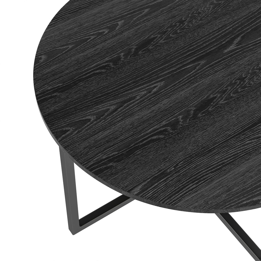 Jolof Store Round Coffee Table – Modern Black Wood and Metal Sofa Table