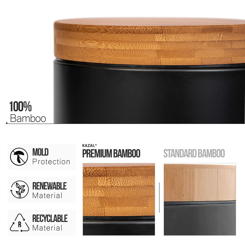 Kazai 5L Bathroom Bin – Matte Black Soft Close Wastebin with Bamboo Lid