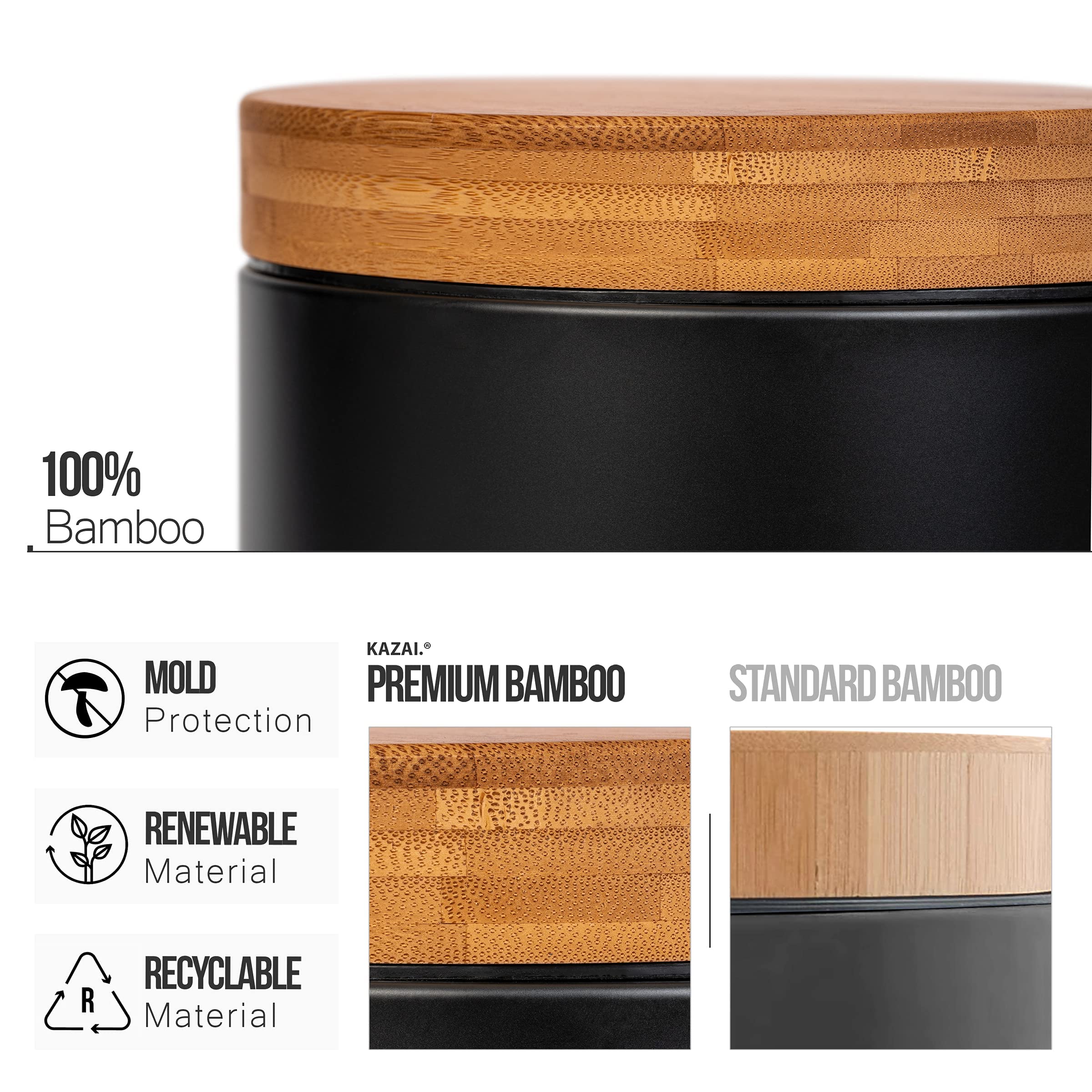 Kazai 5L Bathroom Bin – Matte Black Soft Close Wastebin with Bamboo Lid