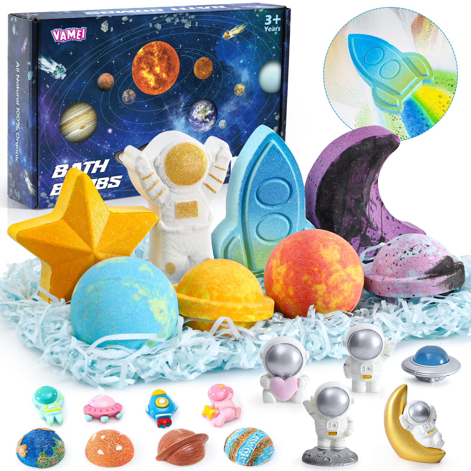 vamei Kids Bath Bombs with Surprise Space Toys – 8 Piece Galaxy Gift Set