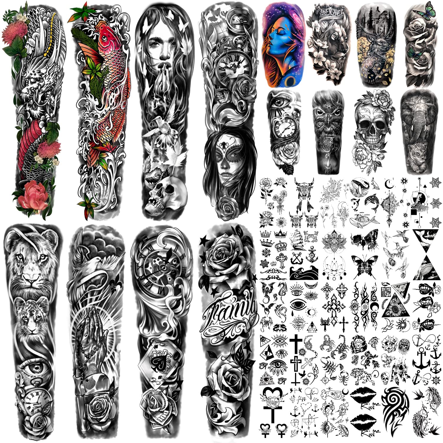 Metuu 46 Sheets Full Arm Temporary Tattoos | Waterproof Body Art Stickers