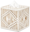 Mkono Macrame Tissue Box Cover – Square Boho Handmade Woven Cotton Holder